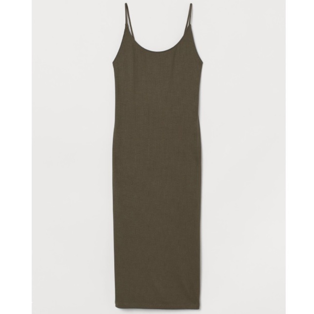 EUC H&M Ribbed Jersey Fitted Dark Green Size Med